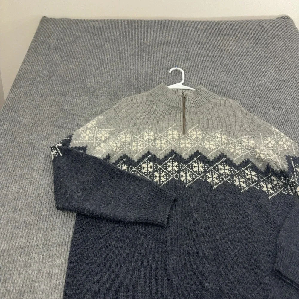 Paolo Mondo Sweater Mens XL Blue Grey Wool Blend Fair Isle Quarter Zip Mock Neck
